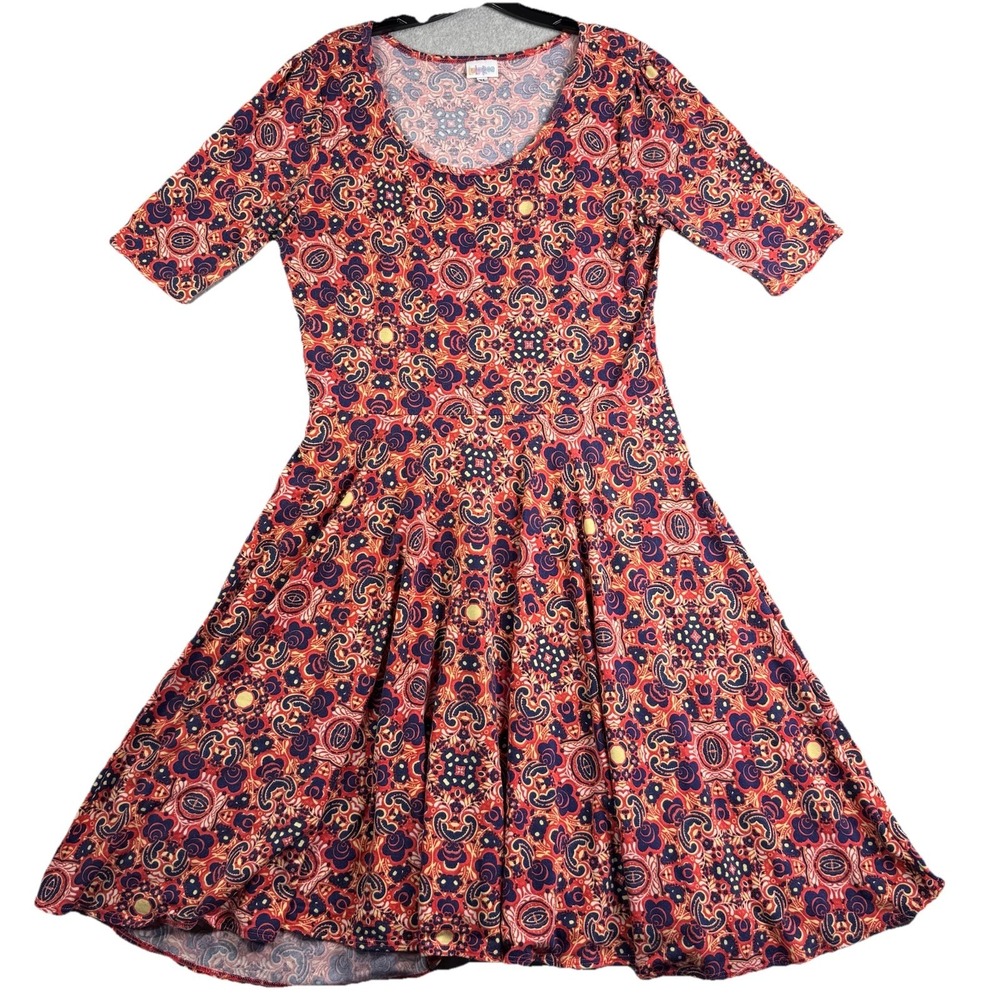 LuLaRoe Simply Comfortable Knit Dress Women's XL  Stretch Made in USA Geometric